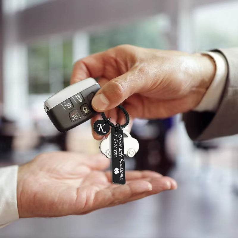Drive Safe Keychain 26 Letters Key Chains Gifts for Boyfriend Couple Husband Dad Christmas Birthday Valentines Day Gifts